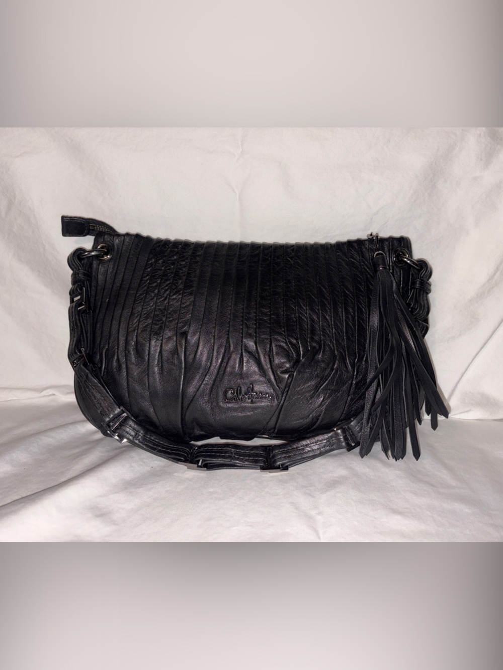 Cole Haan Black Leather Fringe Shoulder Bag